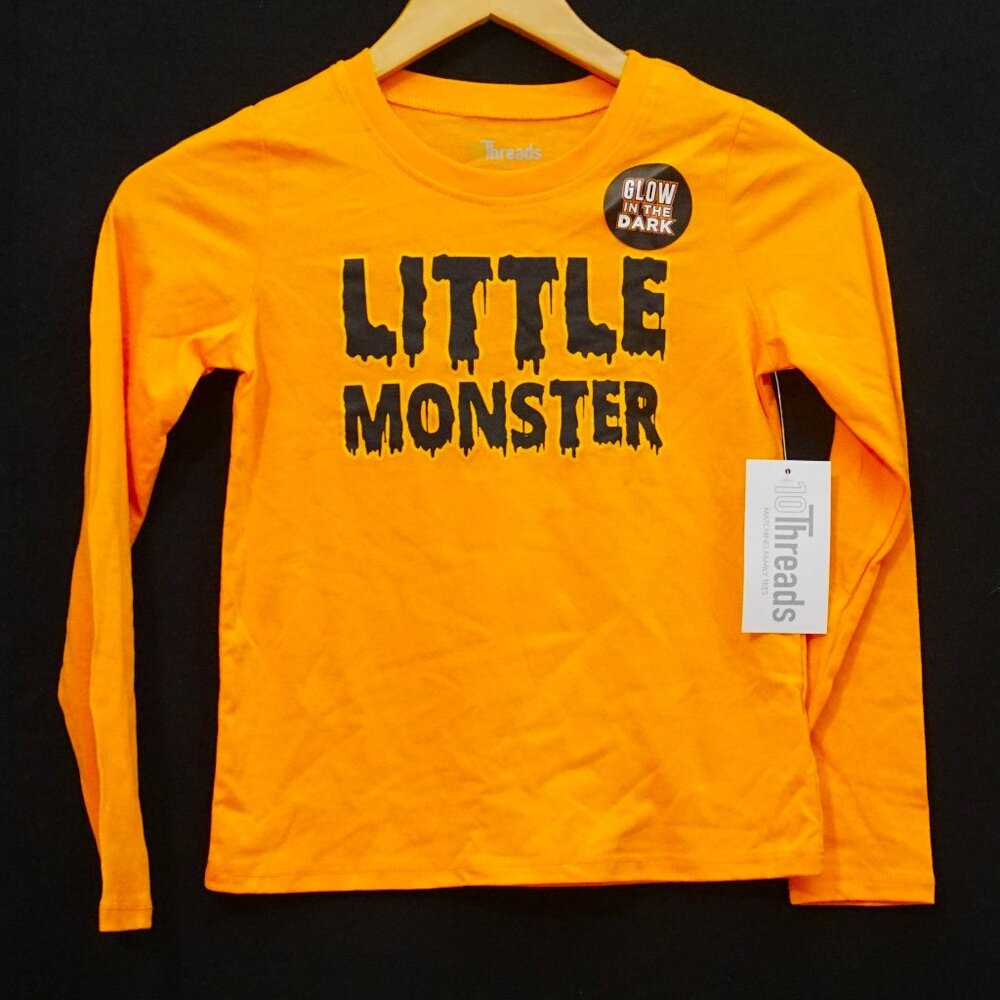 10 Threads Little Monster Halloween Long Sleeve Orange Tee Glow in Dark Kids 10